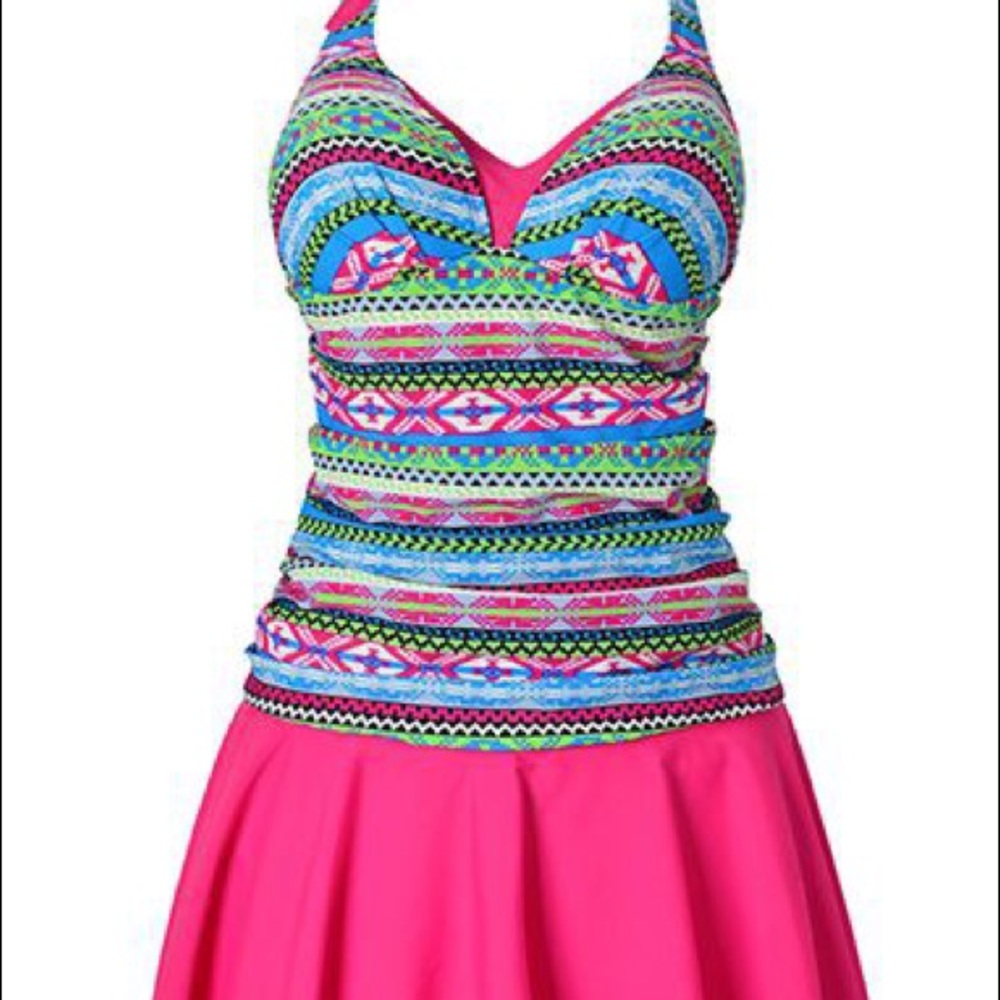 NWOT Pink printed one piece swim dress